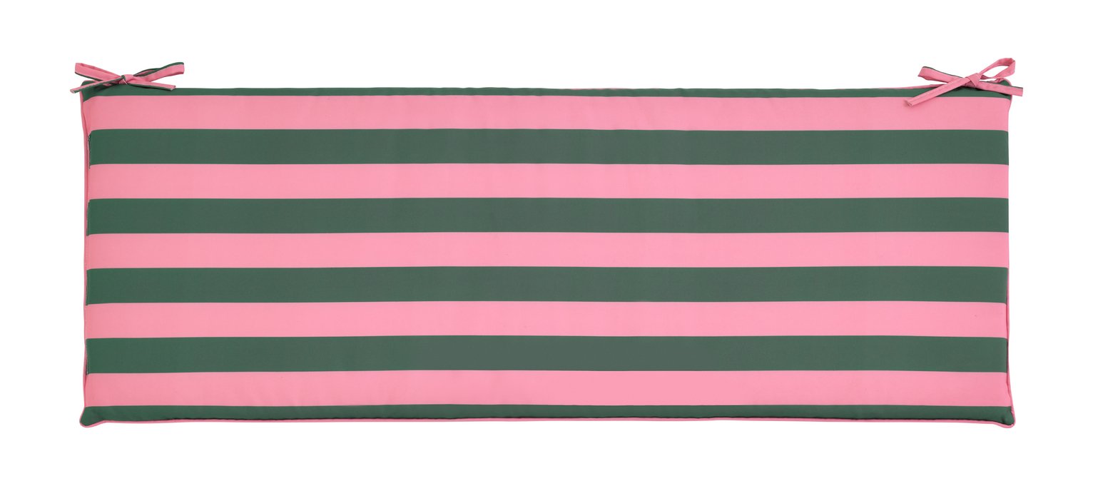Habitat Stripe Print Garden Bench Cushion - Pink and Green