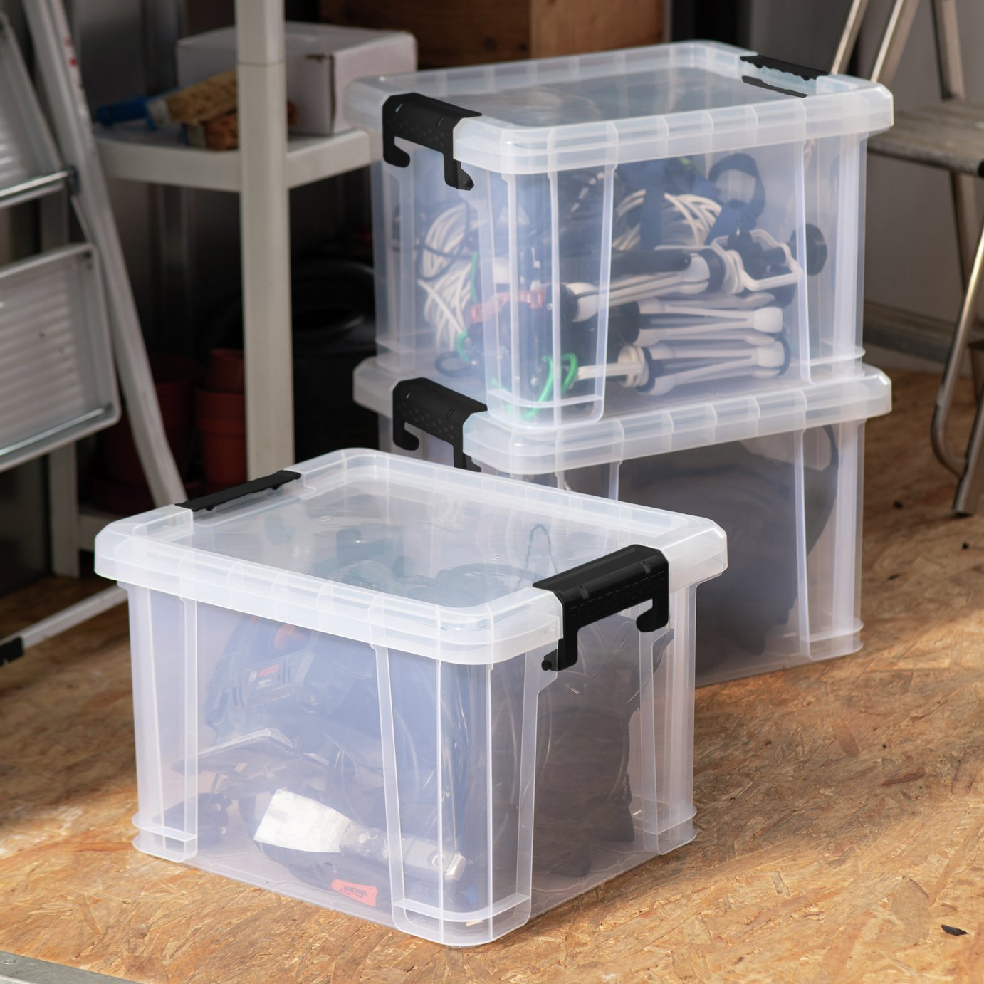 Strata Stackmaster 3 x 35L Plastic Storage Boxes