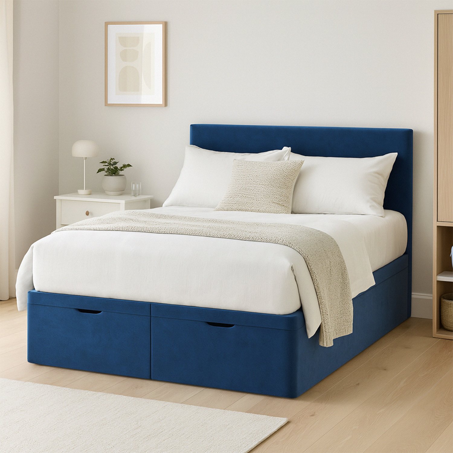 Millbrook Taylor Superking Velvet EndLift Ottoman Bed - Blue