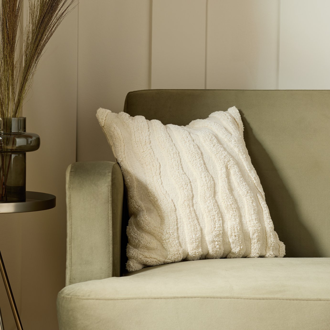 Habitat Tufted Waves Cushion - Neutral - 43x43cm
