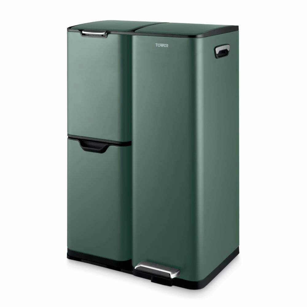 Tower 60L Three Compartment Recycling Pedal Bin - Green