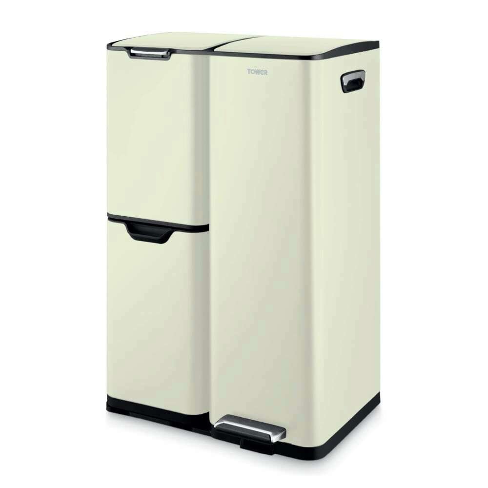 Tower 60L Three Compartment Recycling Pedal Bin - Cream