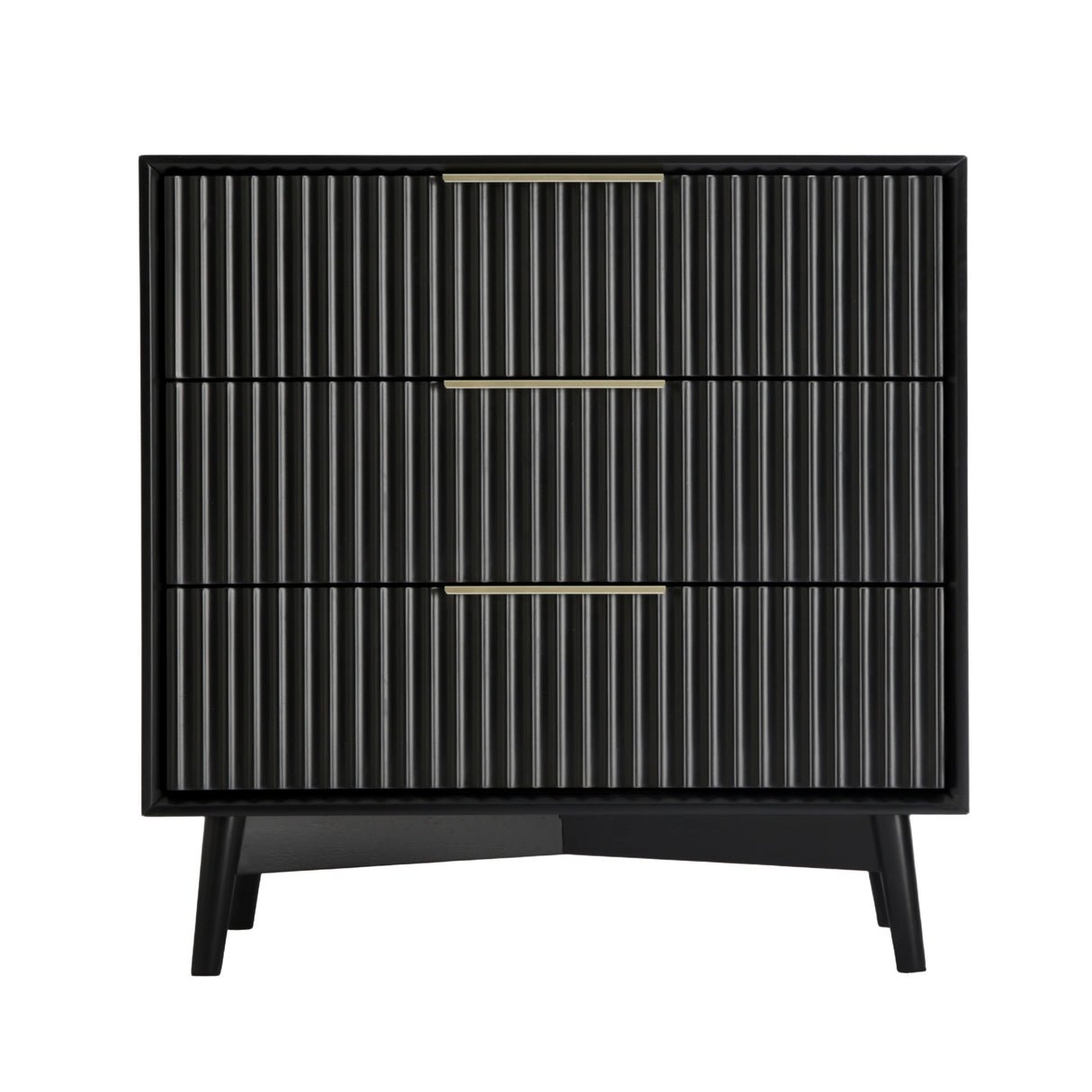 HomeGardenDirect Monza Fluted 3 Drawer Chest with Fluted Front - Black