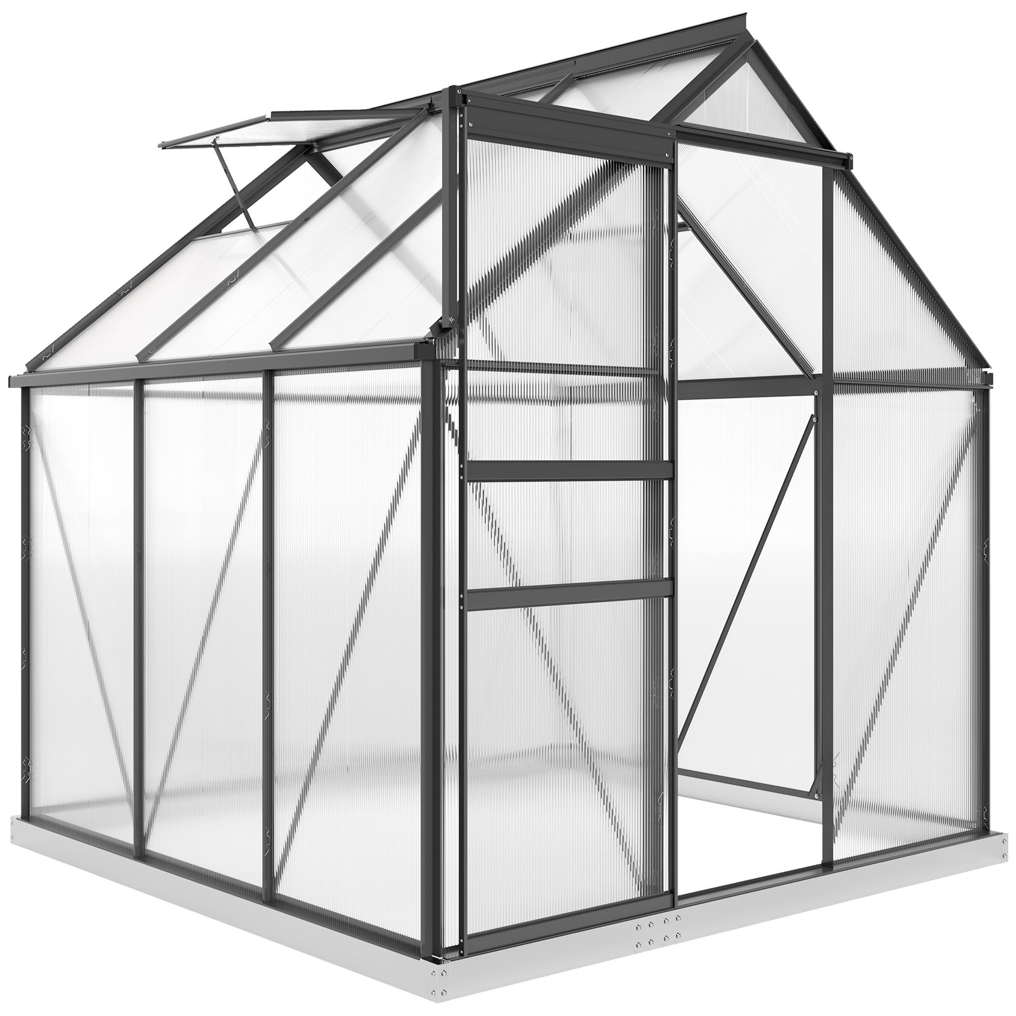 Outsunny Polycarbonate 2 Roof Vents Greenhouse – Grey
