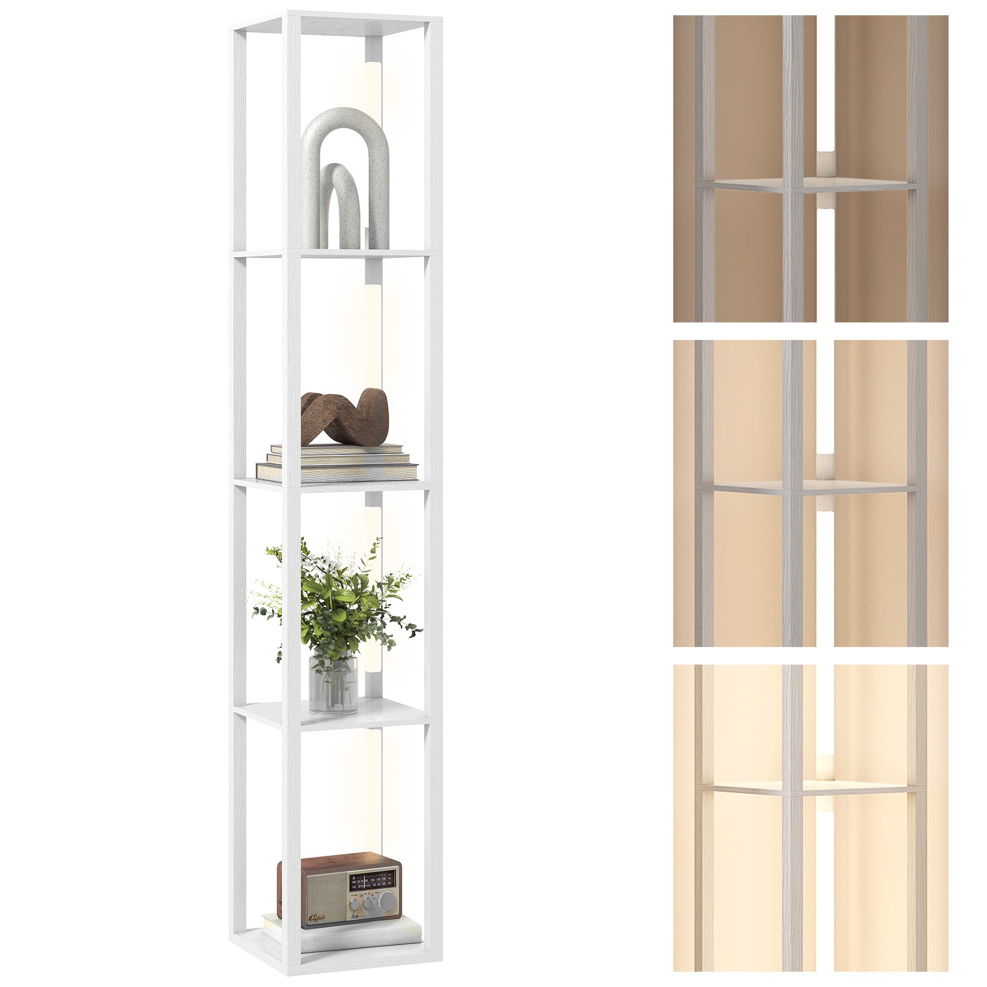 HOMCOM LED Dimmable Shelf Floor Lamp - White