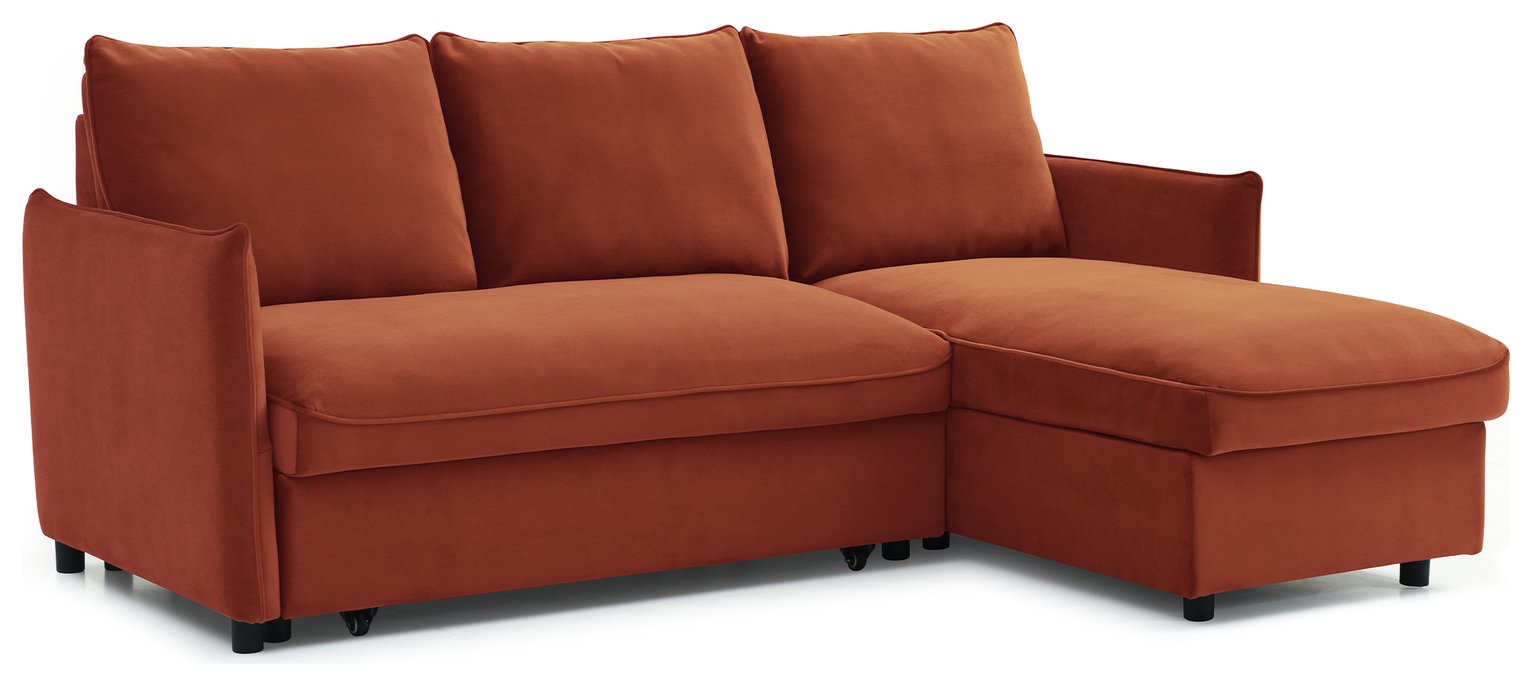 Kyoto Ruben Velvet Corner Sofa Bed - Burnt Orange