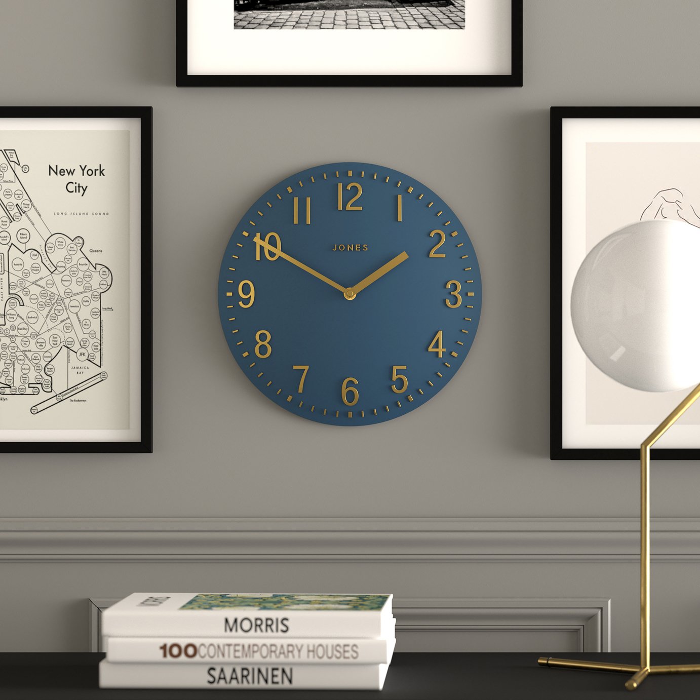 Jones Clocks Theatre Wall Clock - Navy Blue