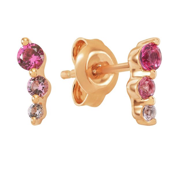 Buy Revere 9ct Rose Gold Sterling Silver 3 Stone Stud Earrings