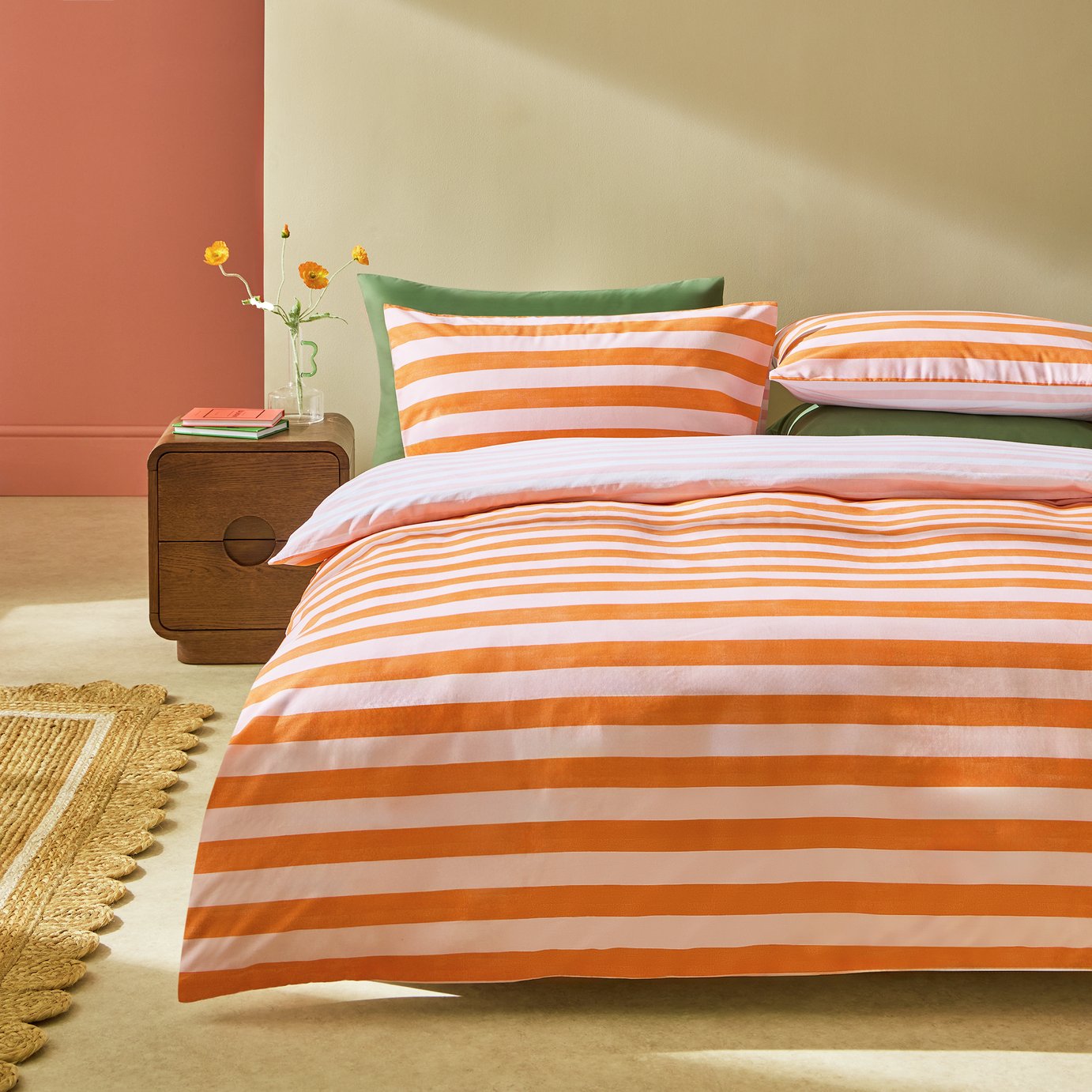 Habitat Bright Stripe Orange Bedding Set - Double