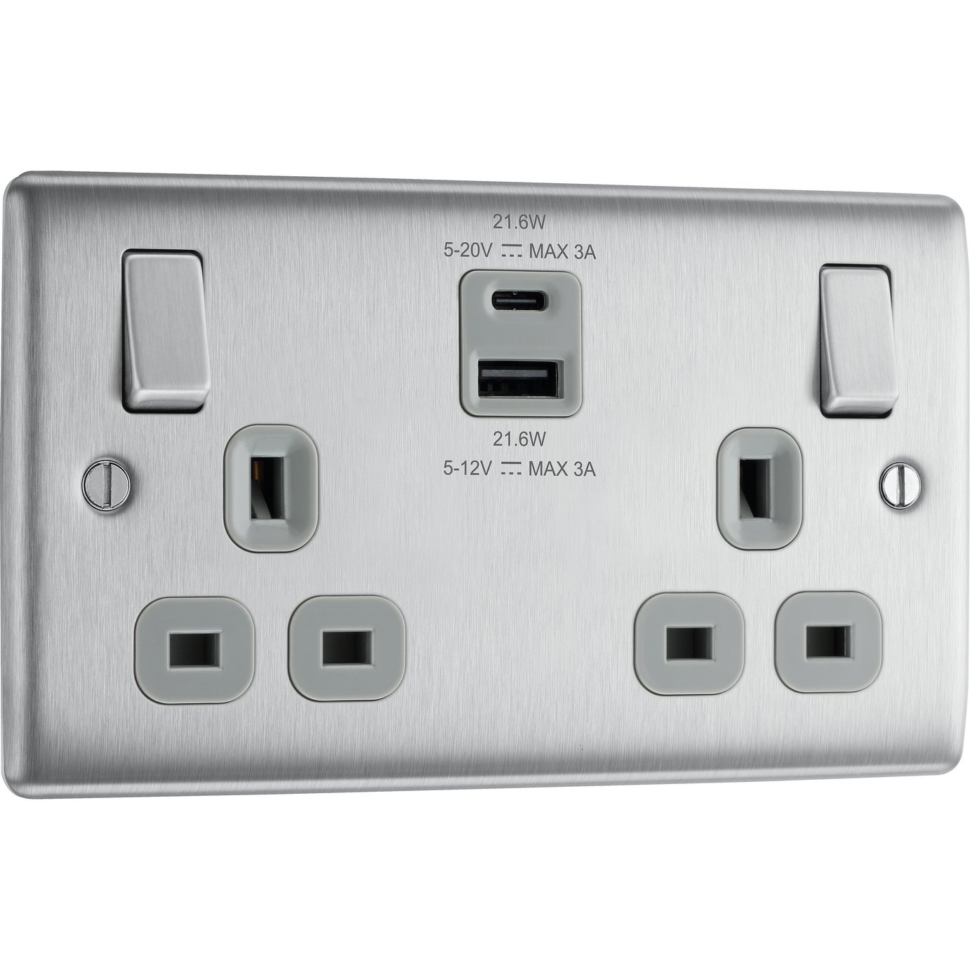 BG 13A Double Switched Socket with USB-A & USB-C