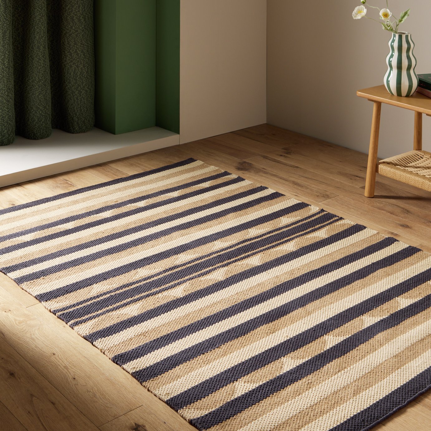 Habitat Scalloped Stripe Beige Flatweave Rug