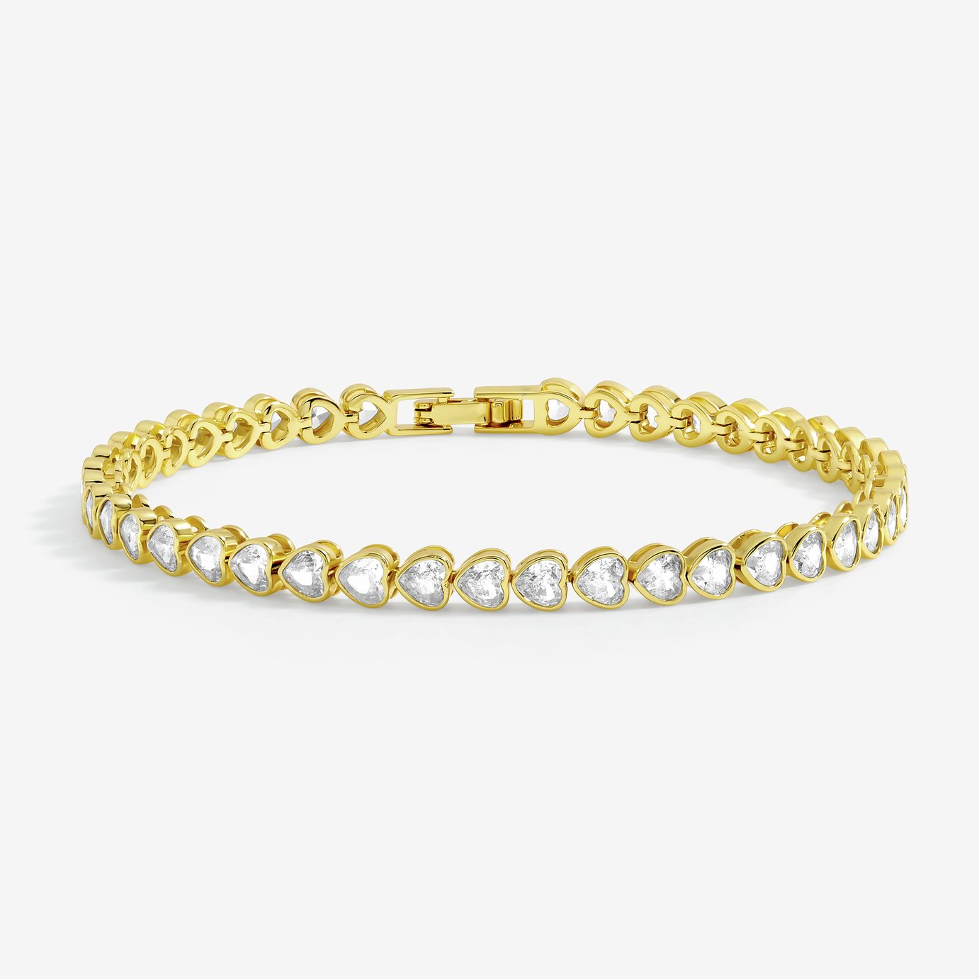 Inicio Gold Plated and Crystal Heart Tennis Bracelet