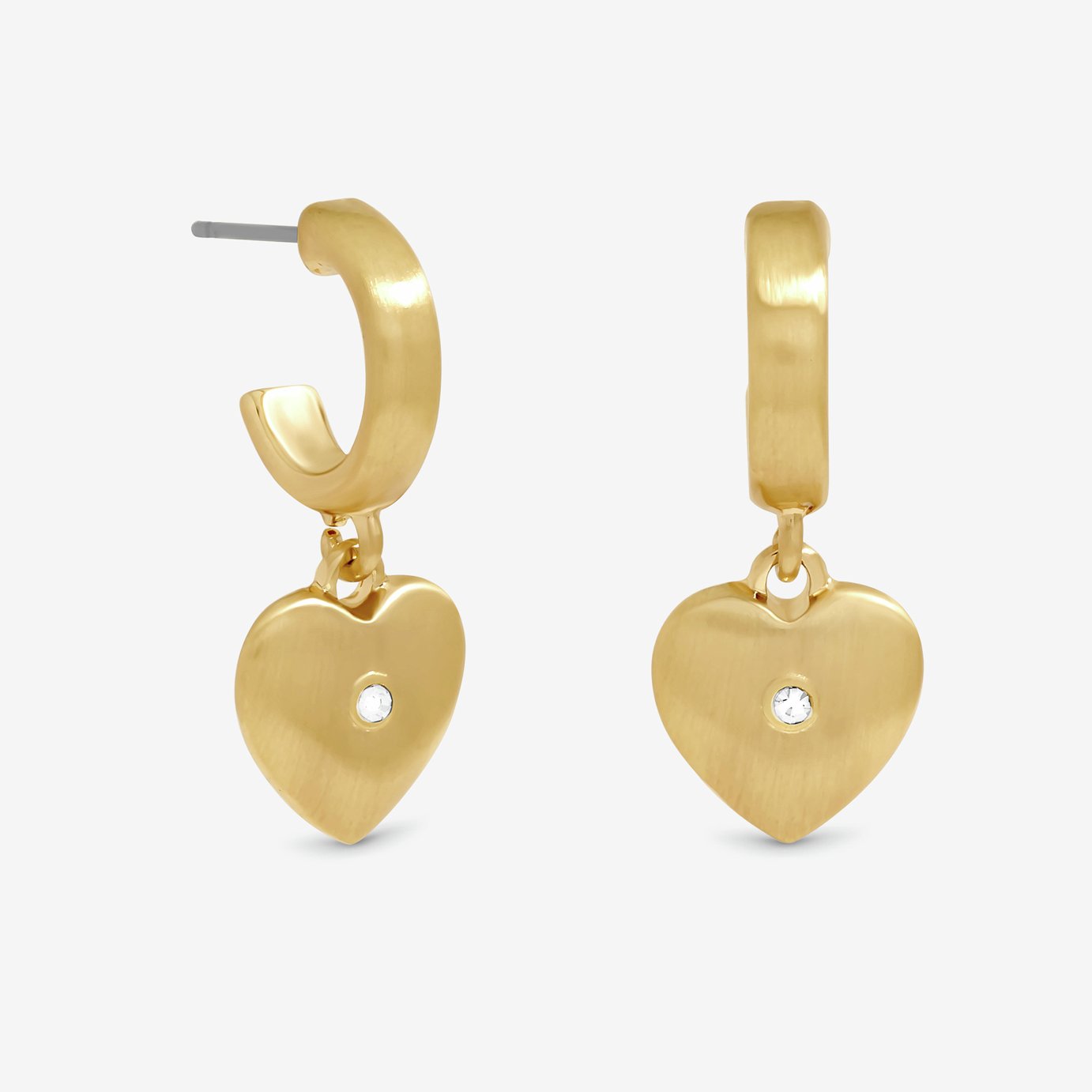 Inicio 14K Gold Plated Heart & Crystal Hoop Earrings