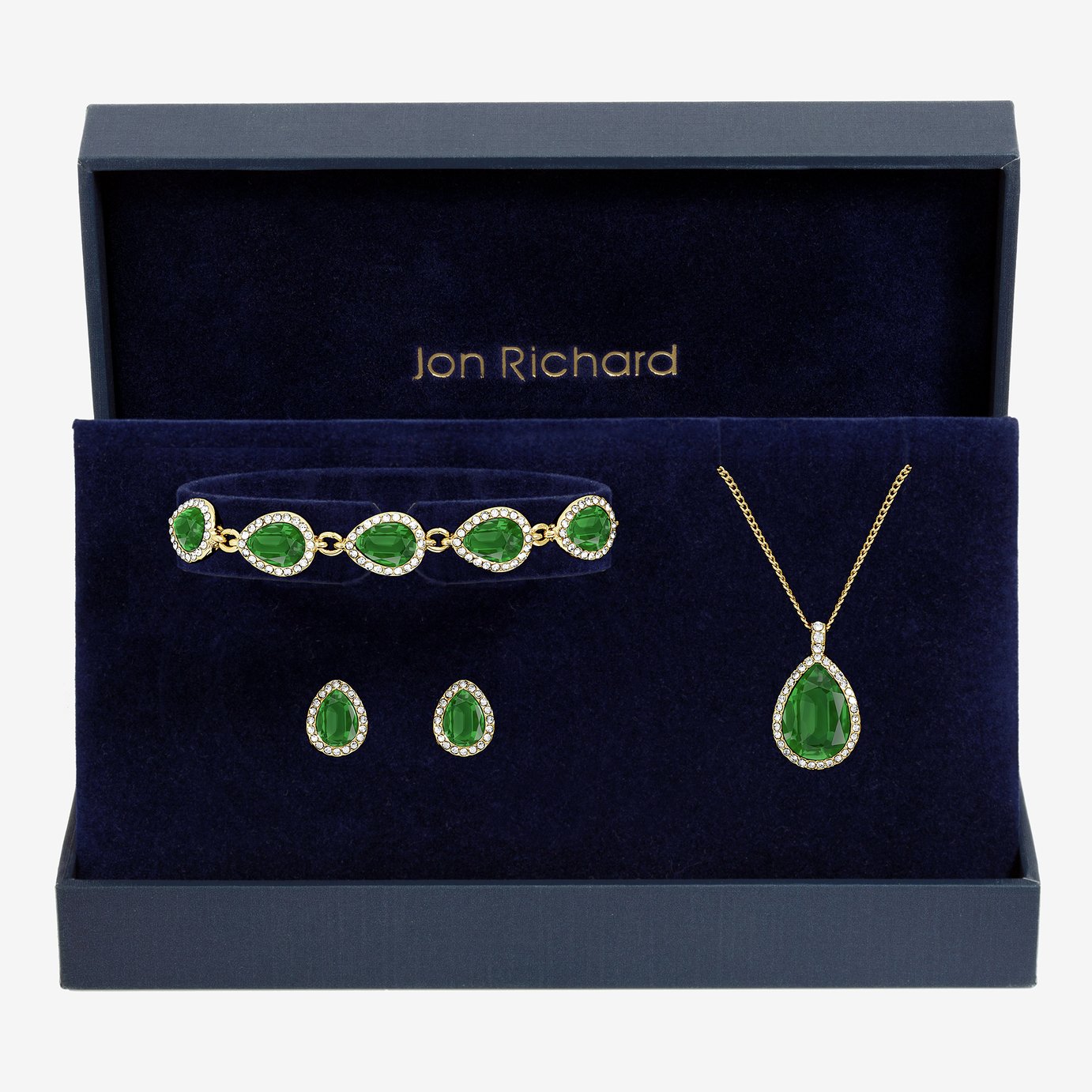 Jon Richard Gold Plated Emerald Pear Jewellery Set