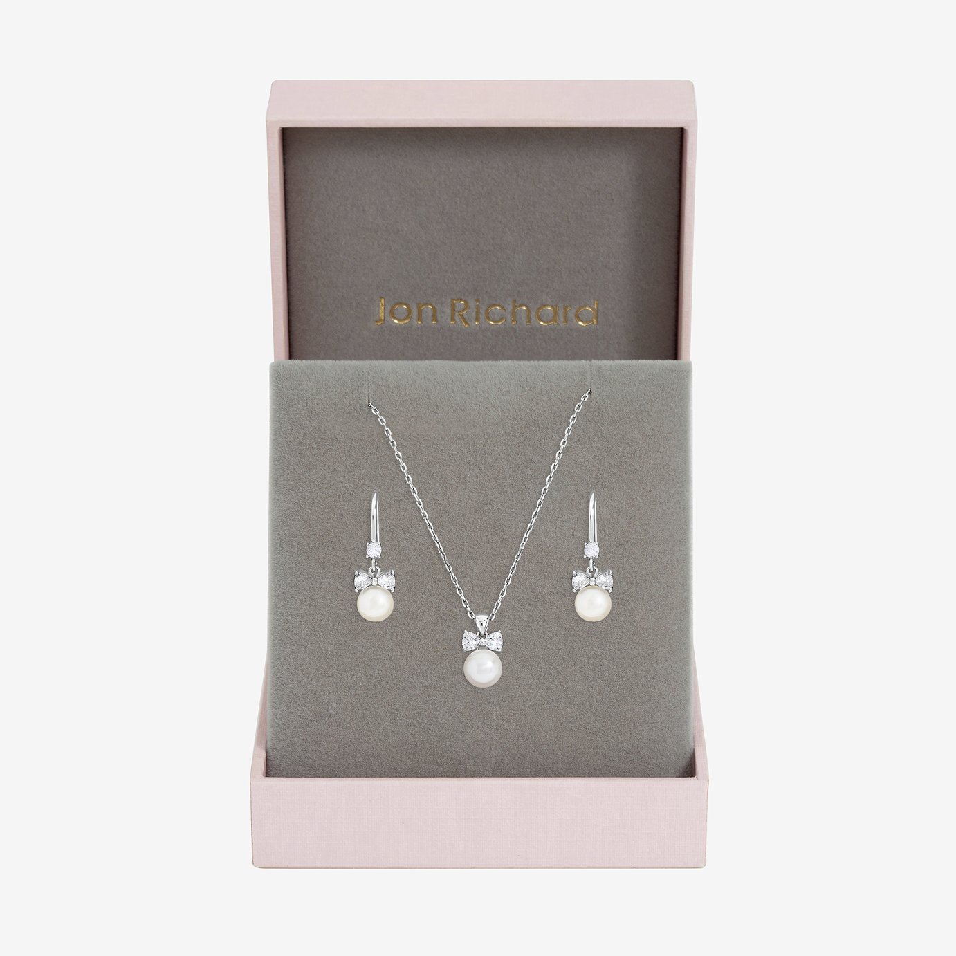 Jon Richard Crystal Bow Pearl Drop Pendant and Earring Set