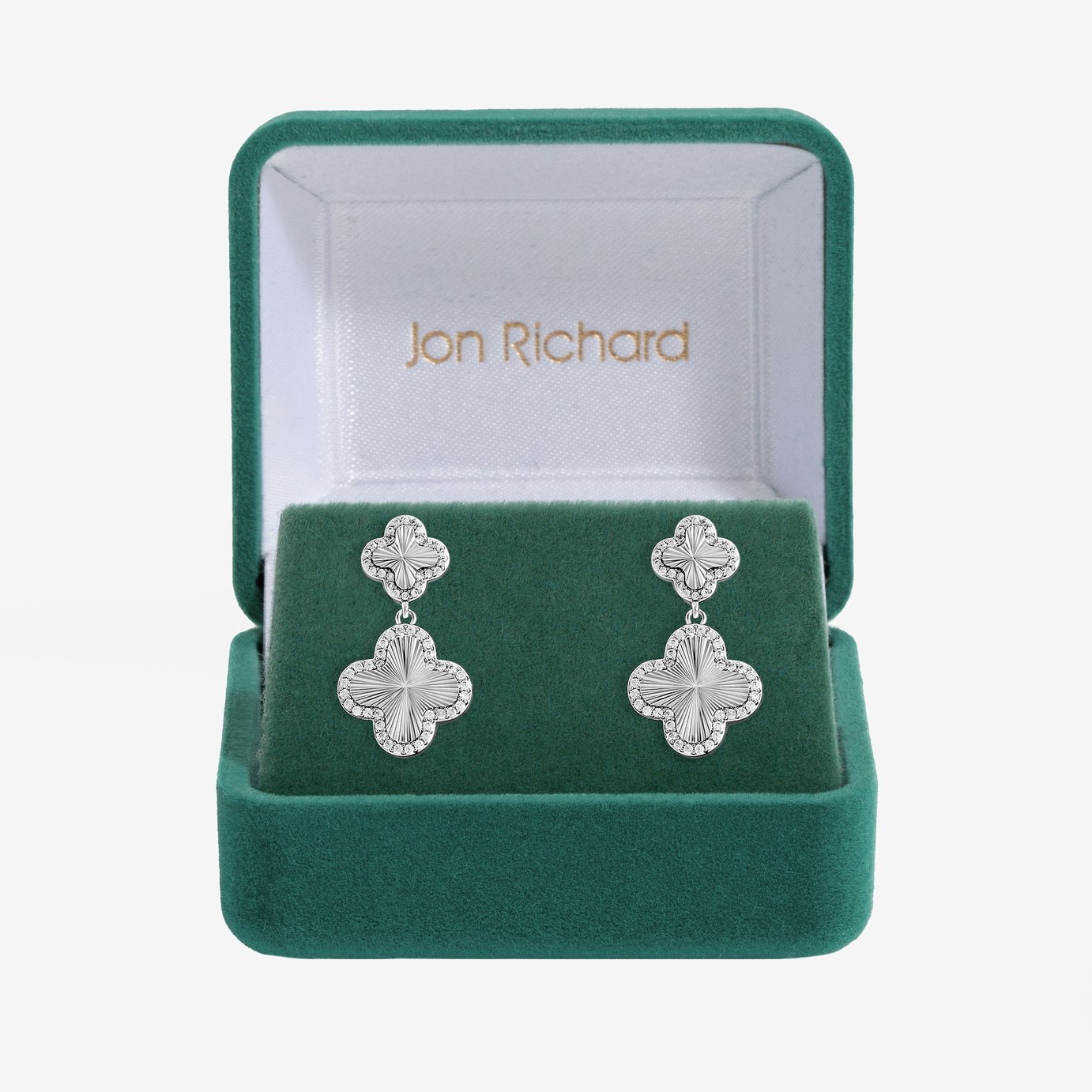 Jon Richard Diamond Clover Double Drop Earrings