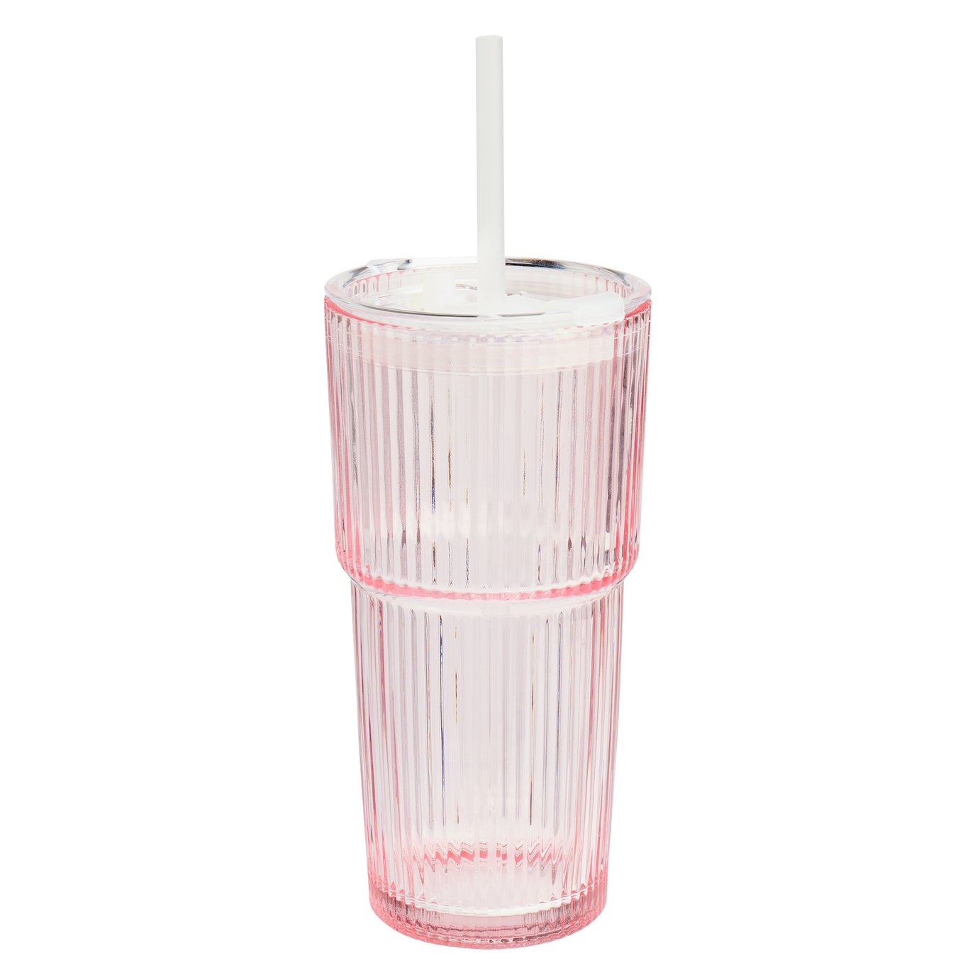 Argos Home Pink Translucent Ribbed Glass with Straw