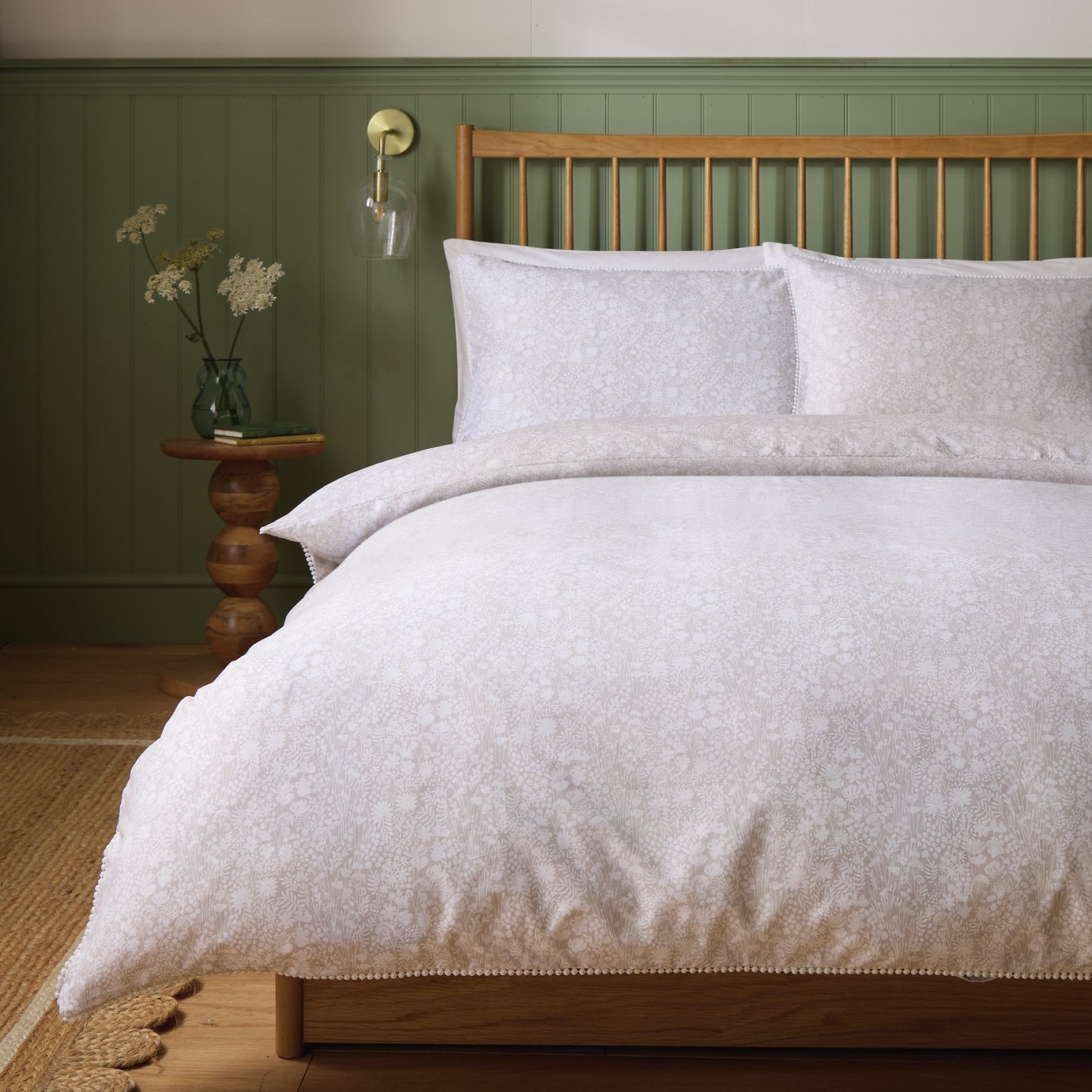 Argos Home Cotton Ditsy Floral Trim Grey Bedding Set- Double