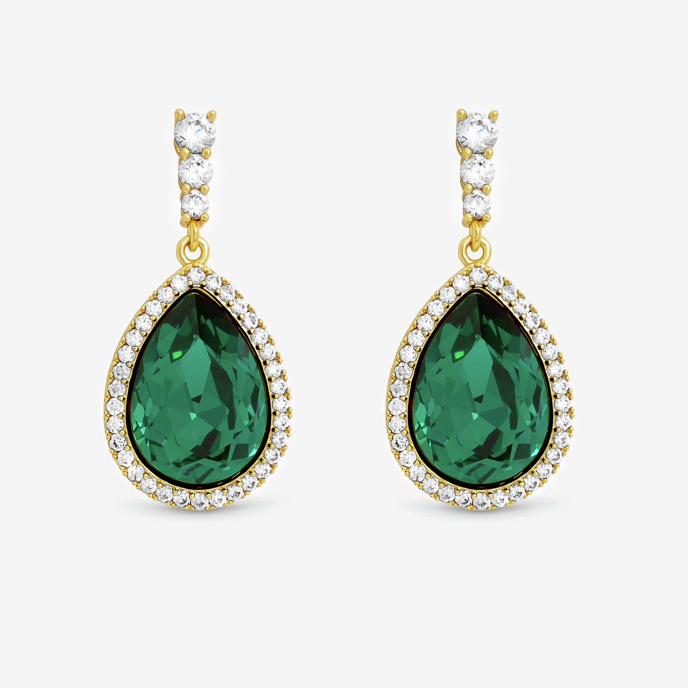Jon Richard Gold Plated and Emerald Pear Drop Earrings