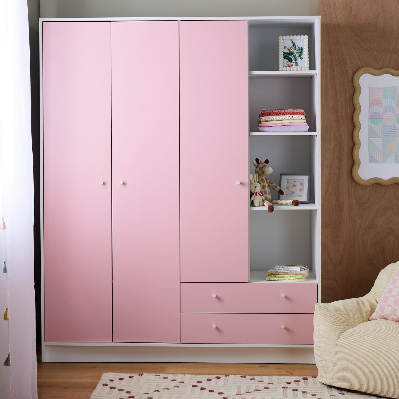 Argos Home Malibu Kids 3 Door 2 Drawer Wardrobe - Pink