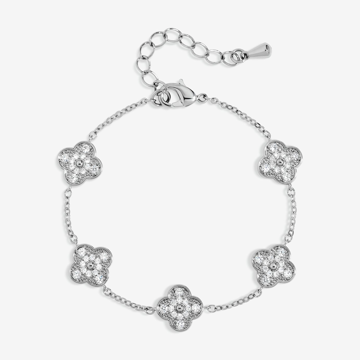 Jon Richard Rhodium Plated Pave Clover Bracelet