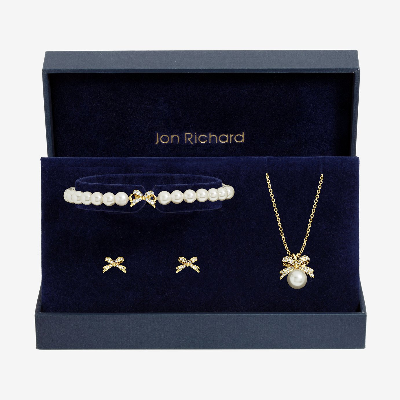 Jon Richard Gold Plated Pearl and Crystal Bow Trio Set