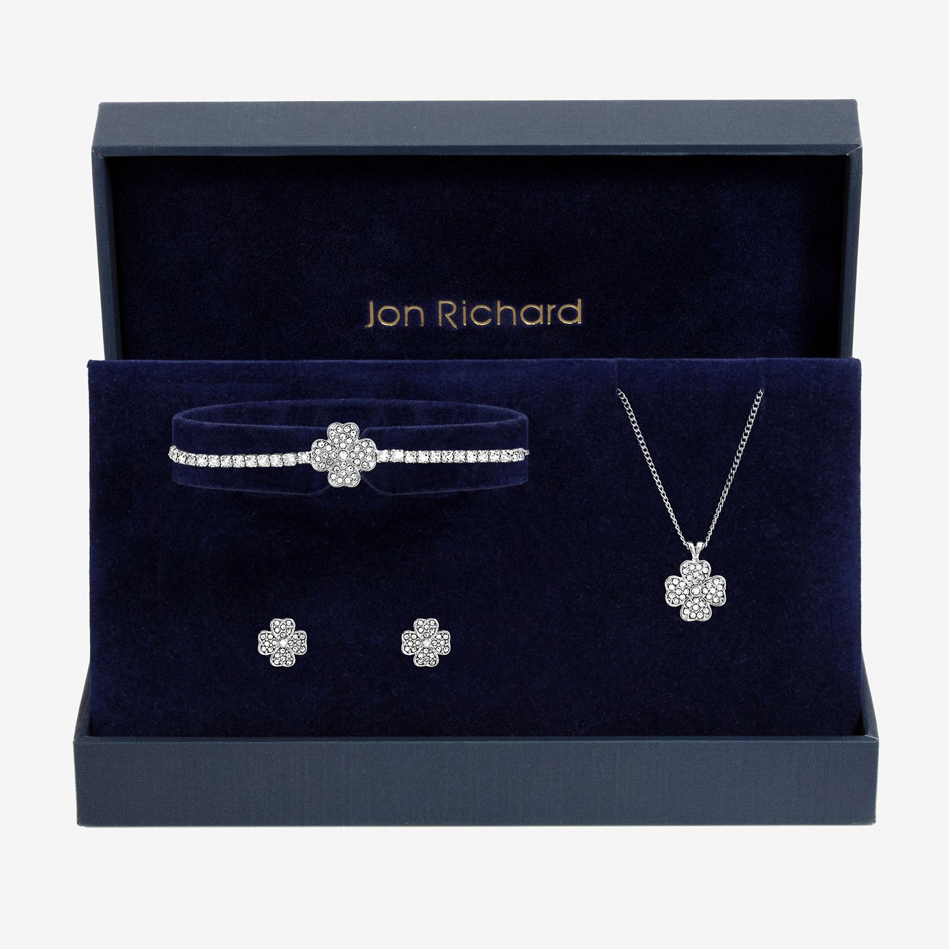 Jon Richard Silver Plated and Pave Clover Trio Set
