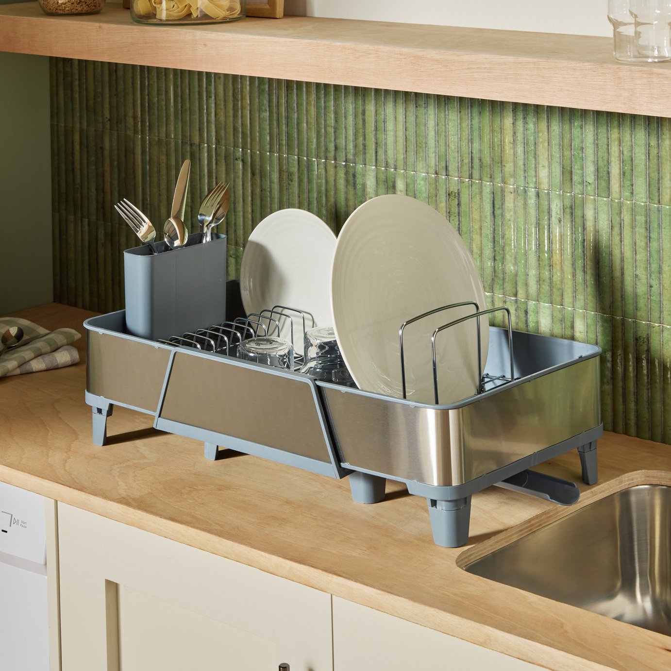 Argos Home Expandable Dish Rack - White & Grey