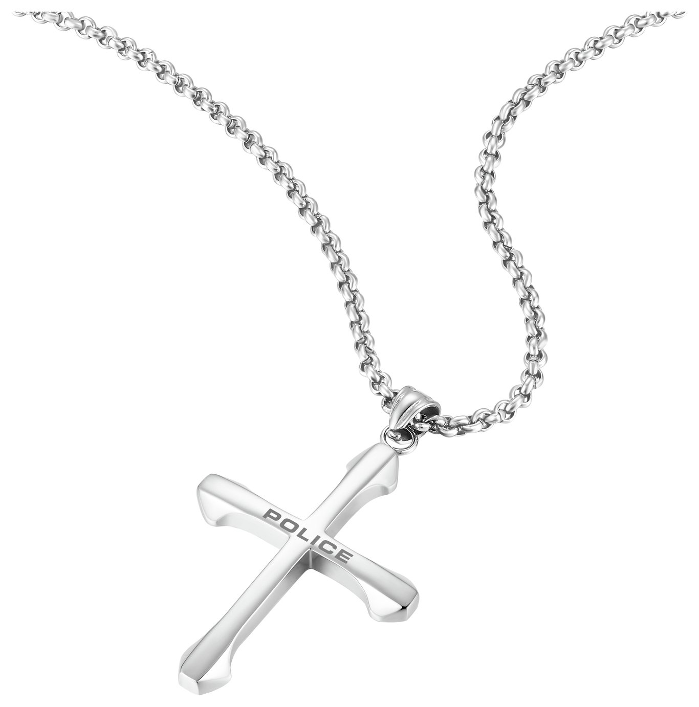 Police Polished Stainless Steel Cross Pendant Necklace