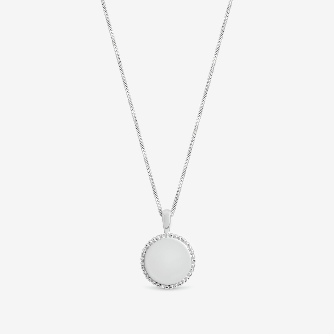 Simply Silver Beaded Edge Round Pendant Necklace