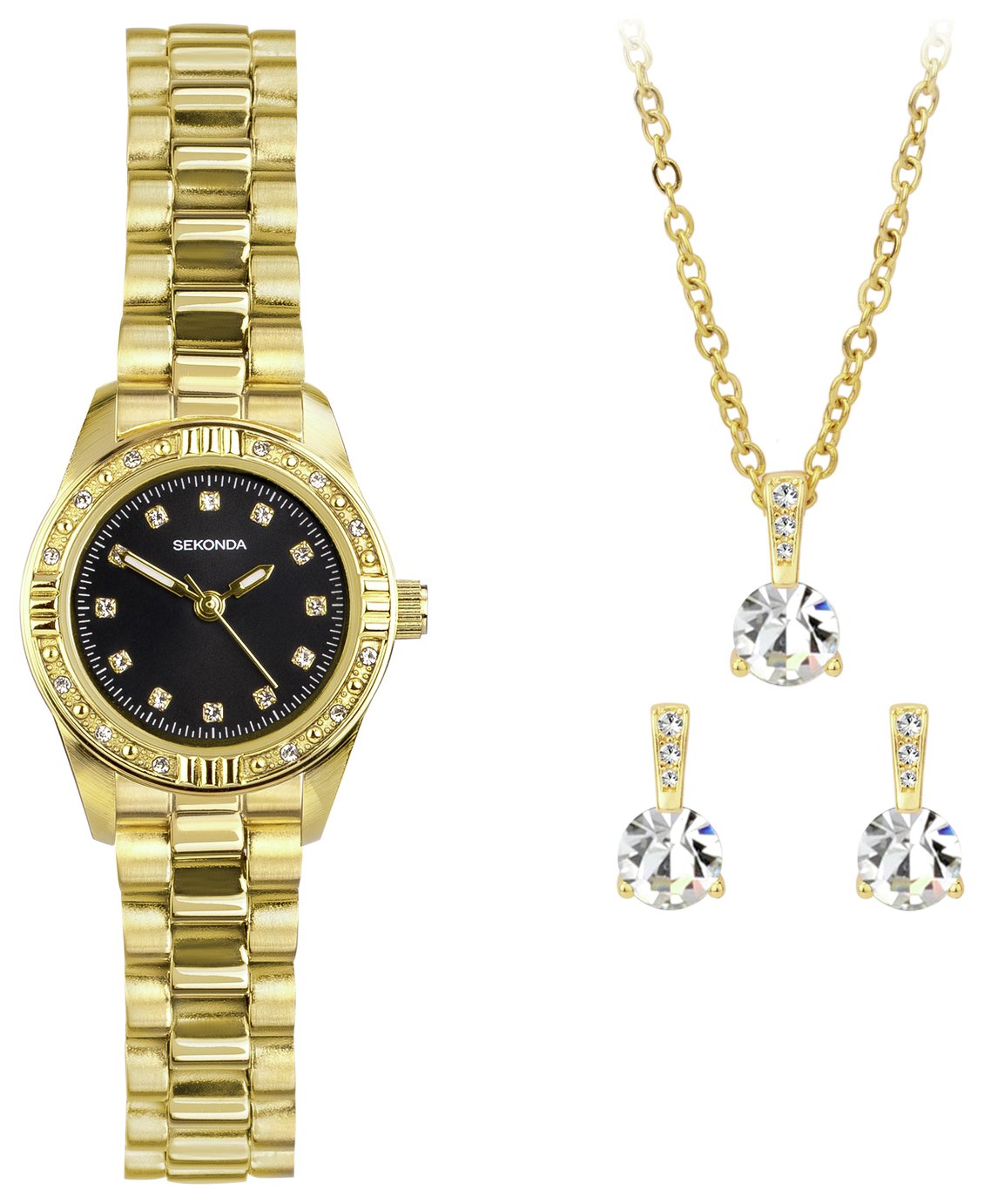 Sekonda Gold Watch, Necklace and Earring Gift Set