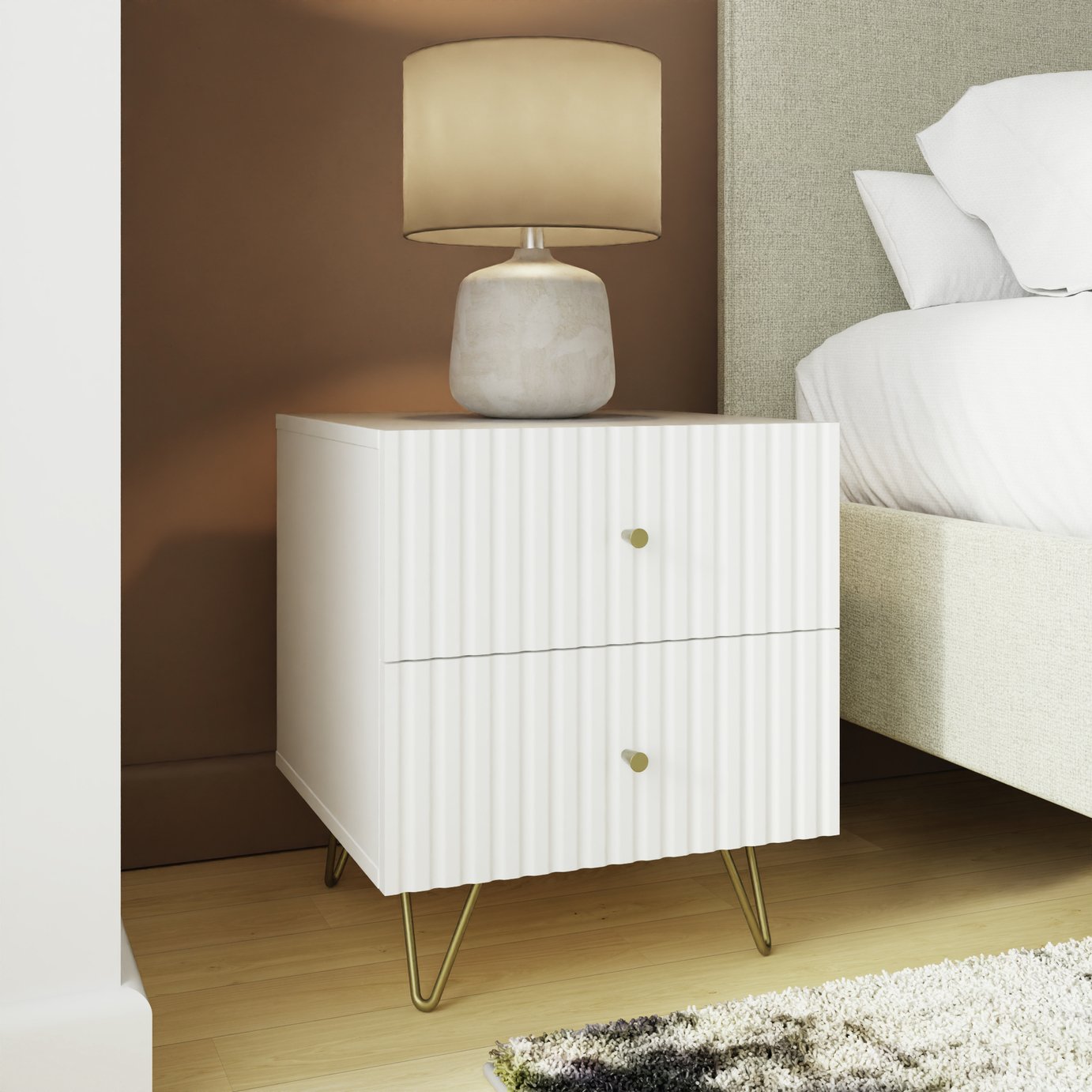 GFW Morgan 2 Drawer Bedside Table - White
