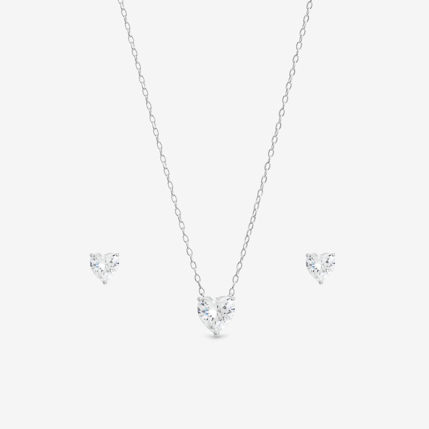 Simply Silver 925 Cubic Zirconia Bezel Heart Set