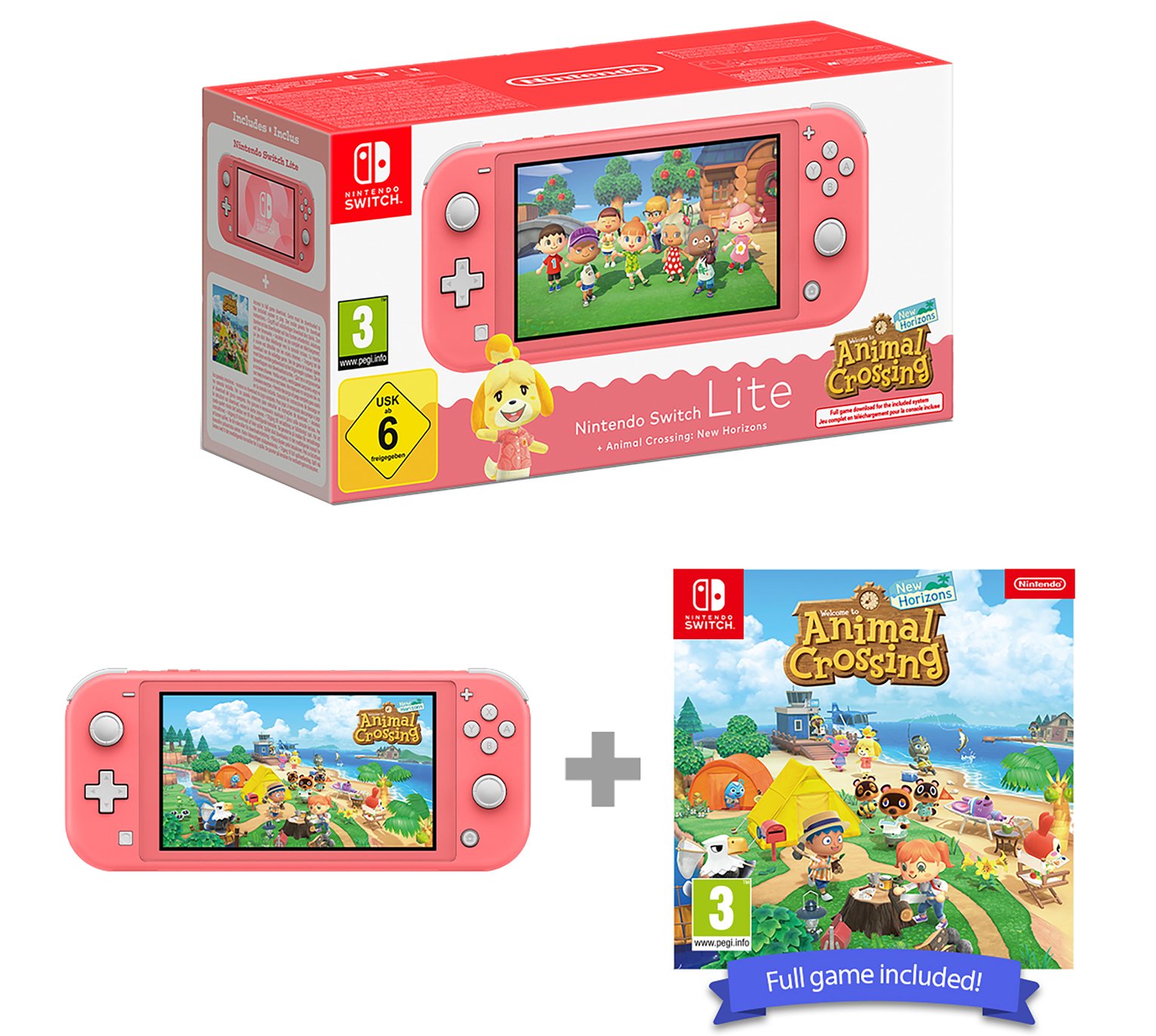 Nintendo Switch Lite Coral + Animal Crossing NH Bundle