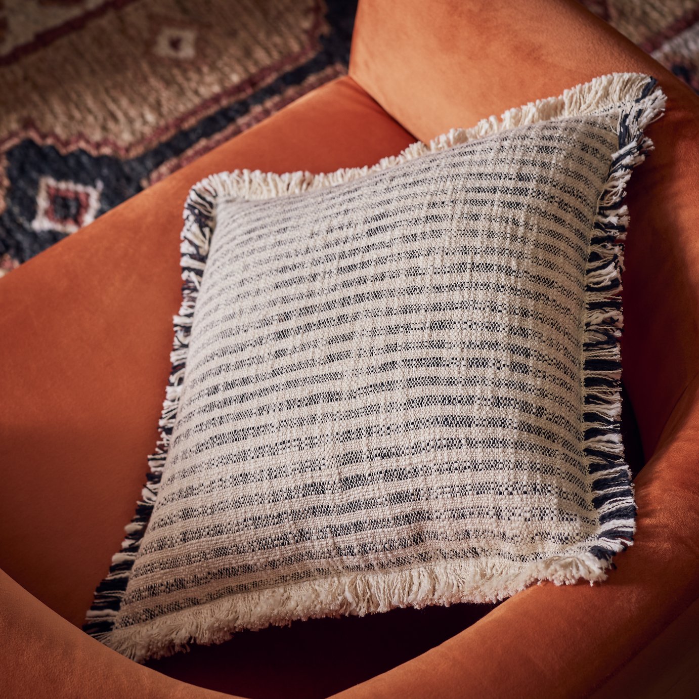 Habitat Woven Frayed Edge Stripe Cushion - 43x43cm