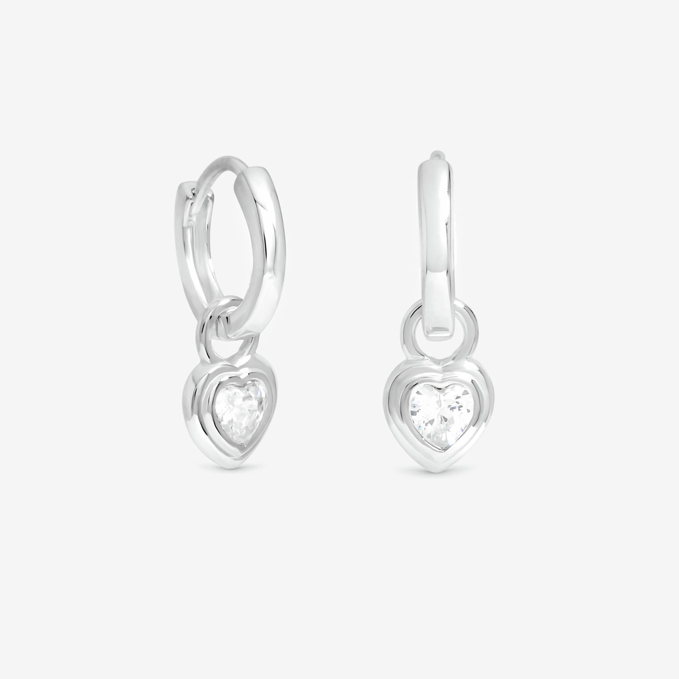 Simply Silver Cubic Zirconia Heart Bezel Hoop Earrings