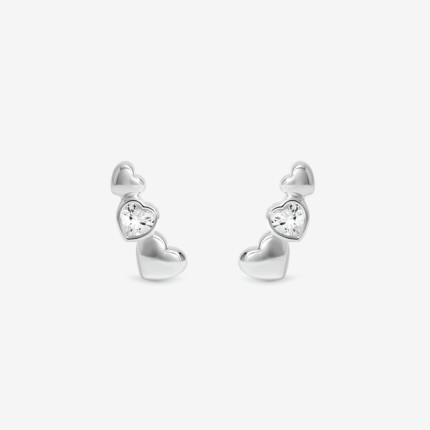 Simply Silver 925 Cubic Zirconia Heart Climber Earrings