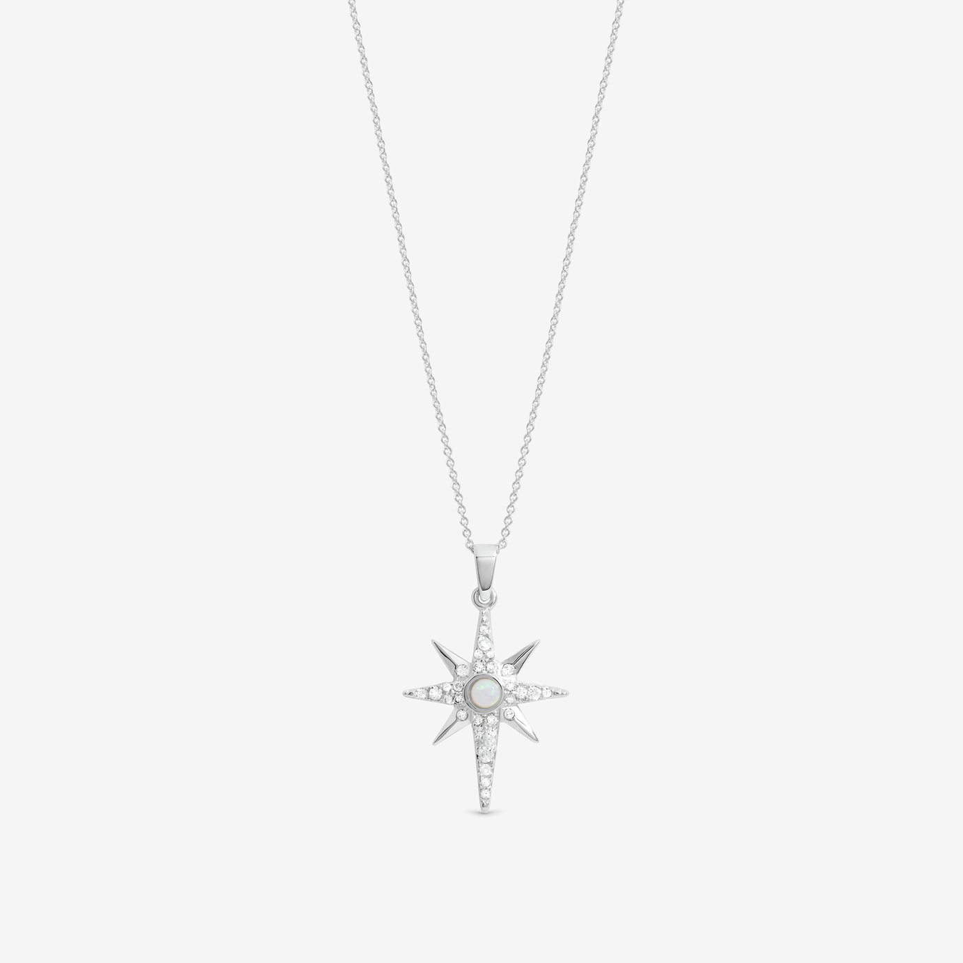 Simply Silver Cubic Zirconia Opal Celestial Pendant Necklace