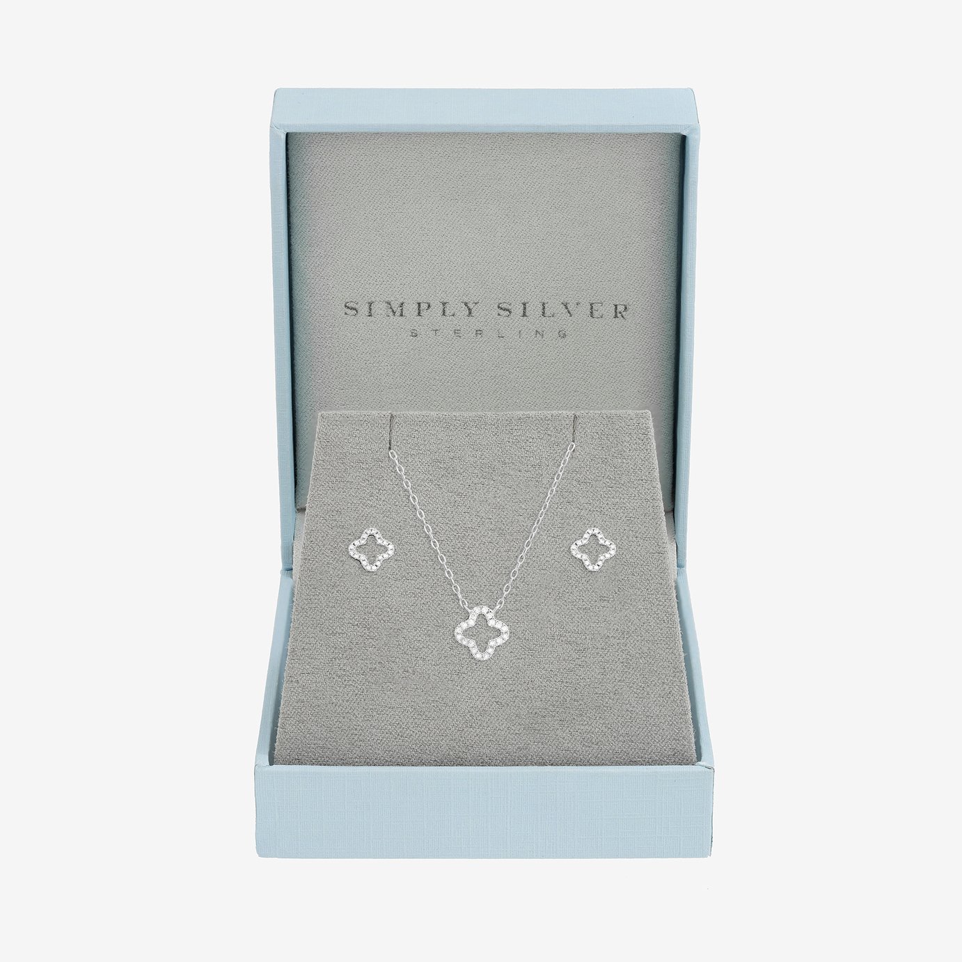 Simply Silver Cubic Zirconia Pave Open Clover Set