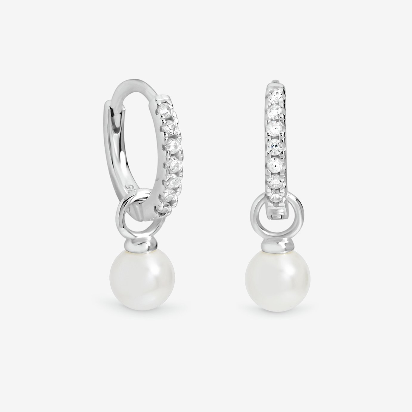 Simply Silver Cubic Zirconia Pave Pearl Hoop Earrings