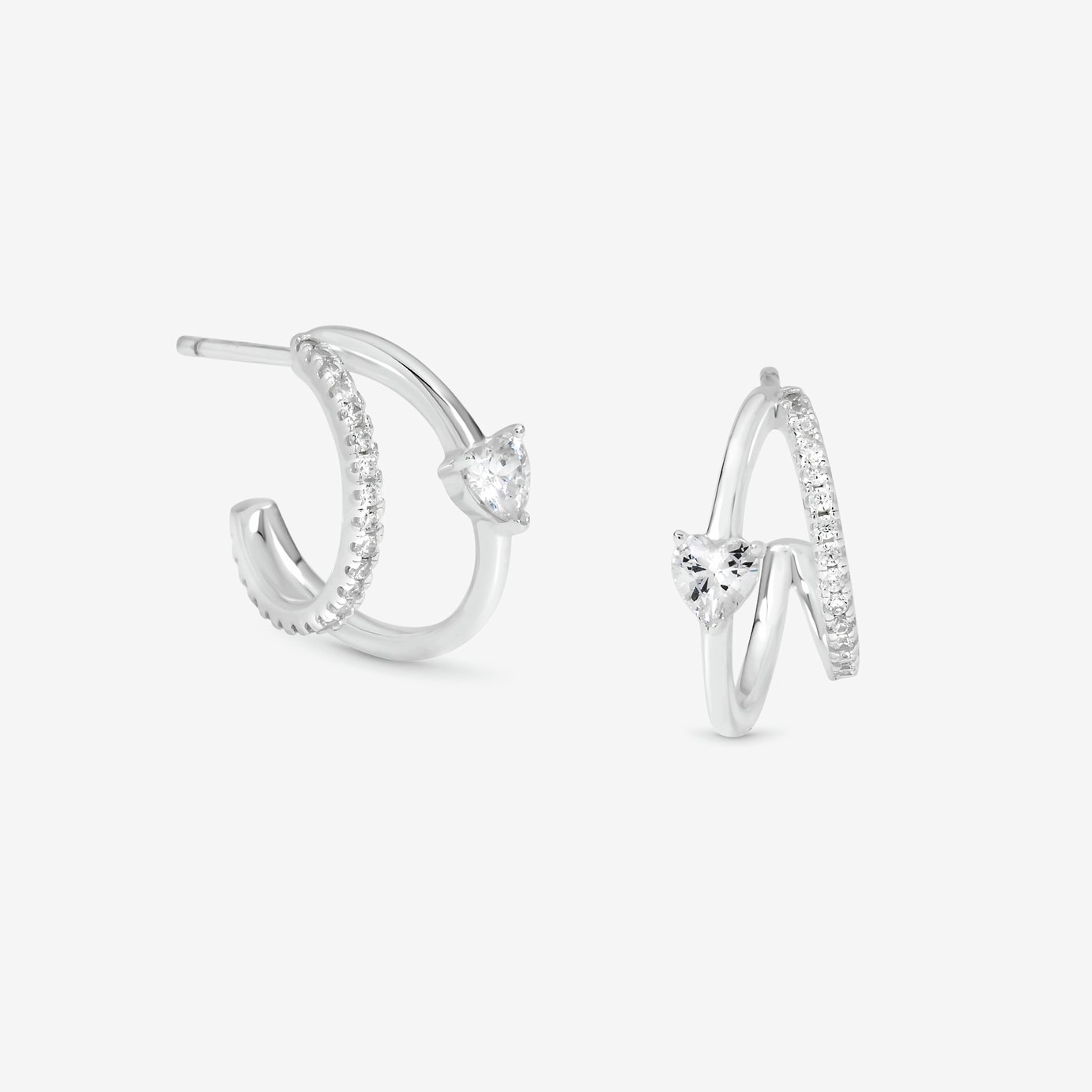 Simply Silver 925 Double Row Heart Hoop Earrings
