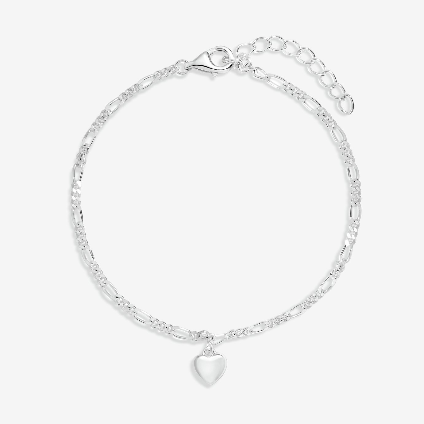 Simply Silver Fine Figaro Heart Bracelet