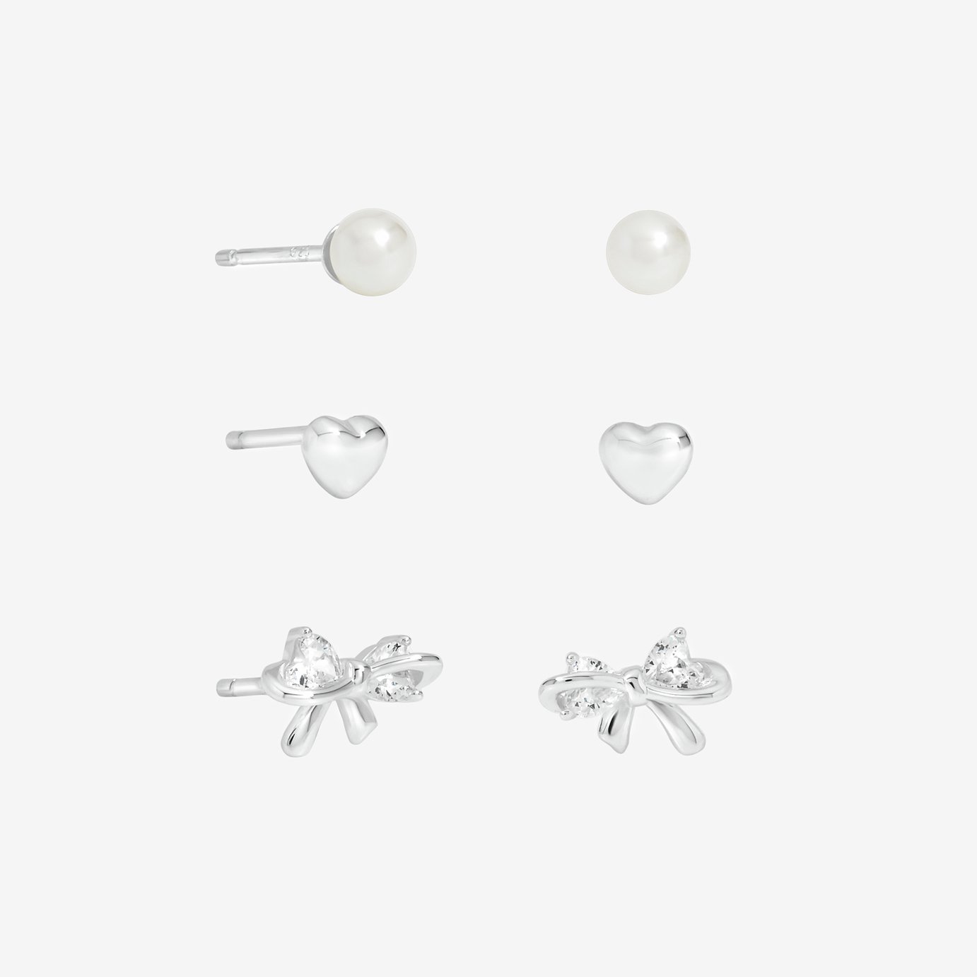 Simply Silver Pearl Bow Stud Earrings Set