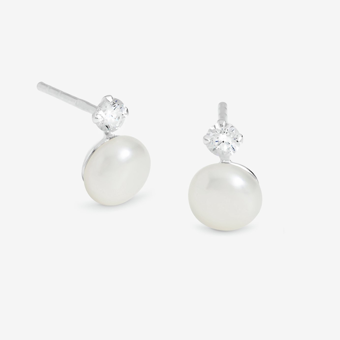 Simply Silver Pearl and Cubic Zirconia Stud Earrings