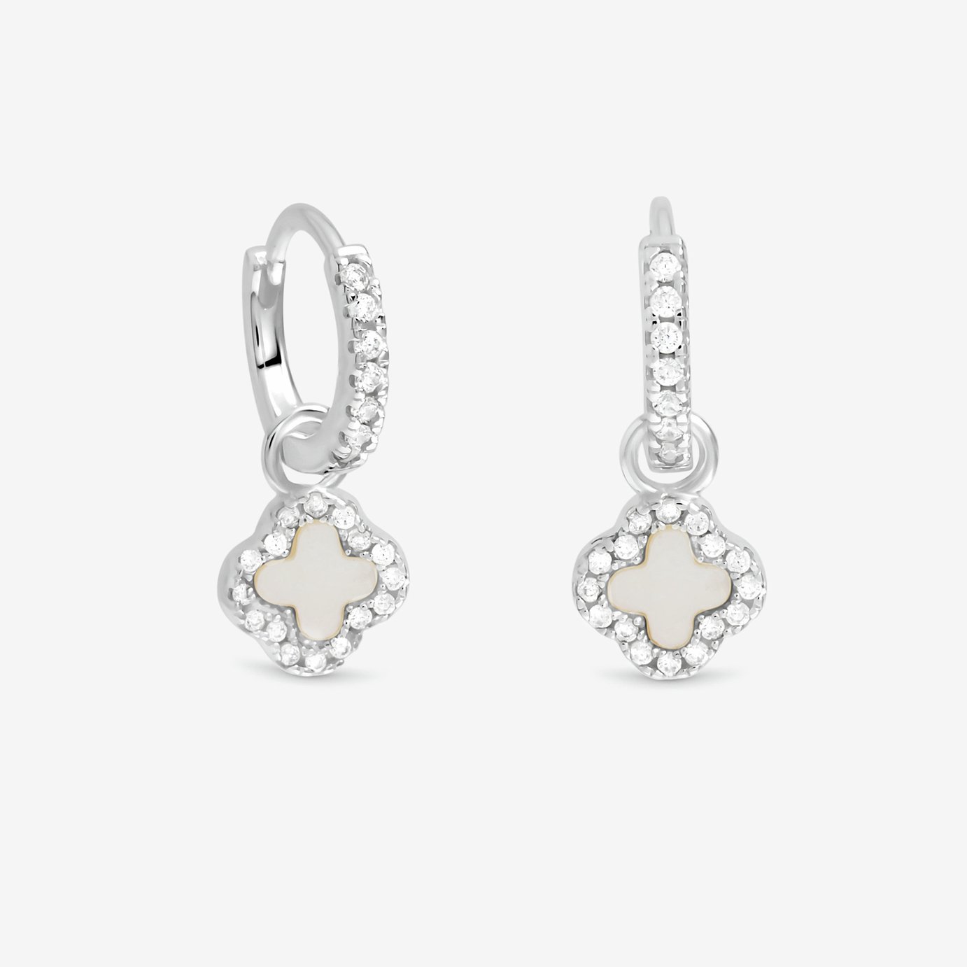 Simply Silver Semi Precious Clover Charm Hoop Earrings
