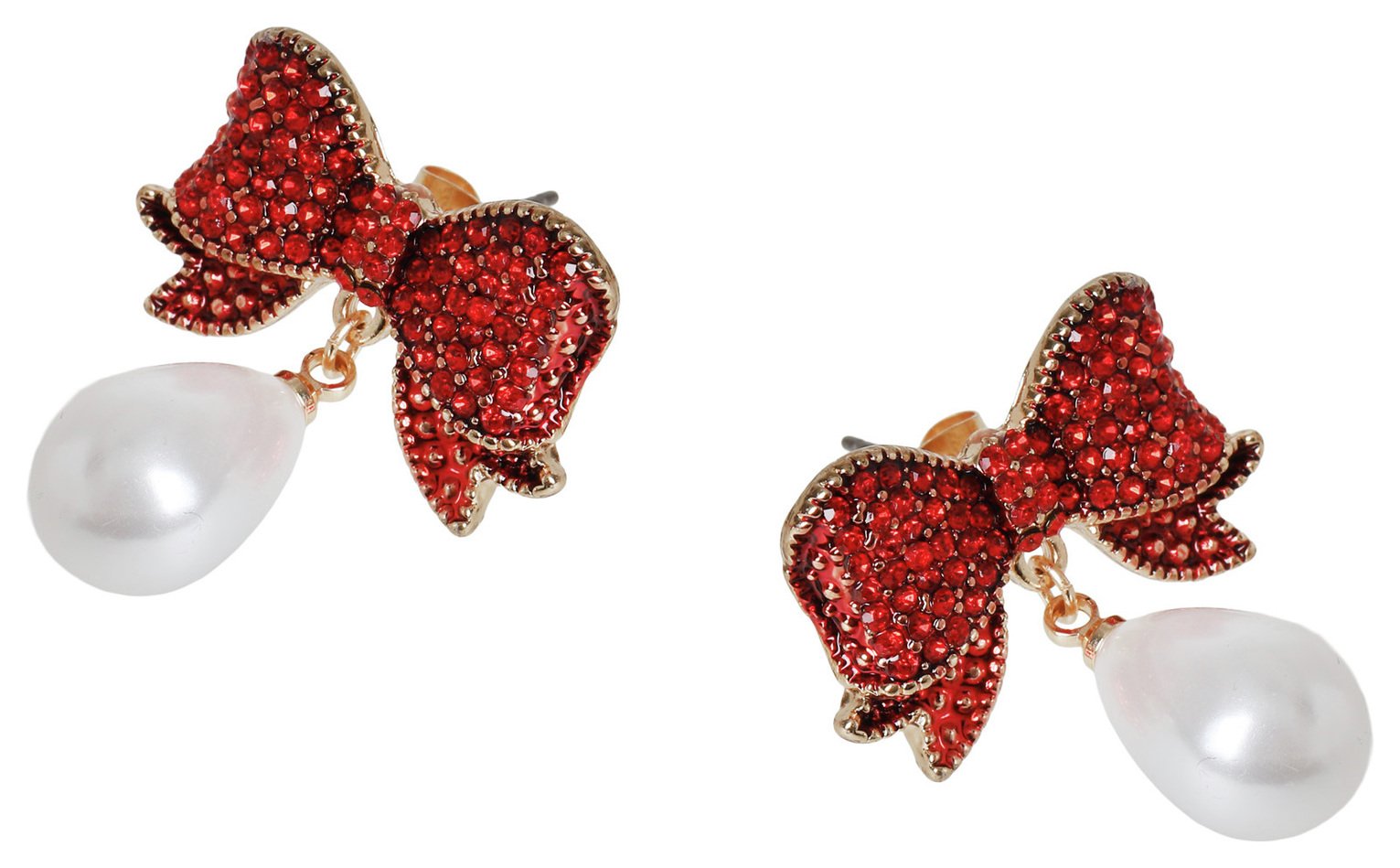 Liars & Lovers Red Bow Pearl Drop Stud Earrings