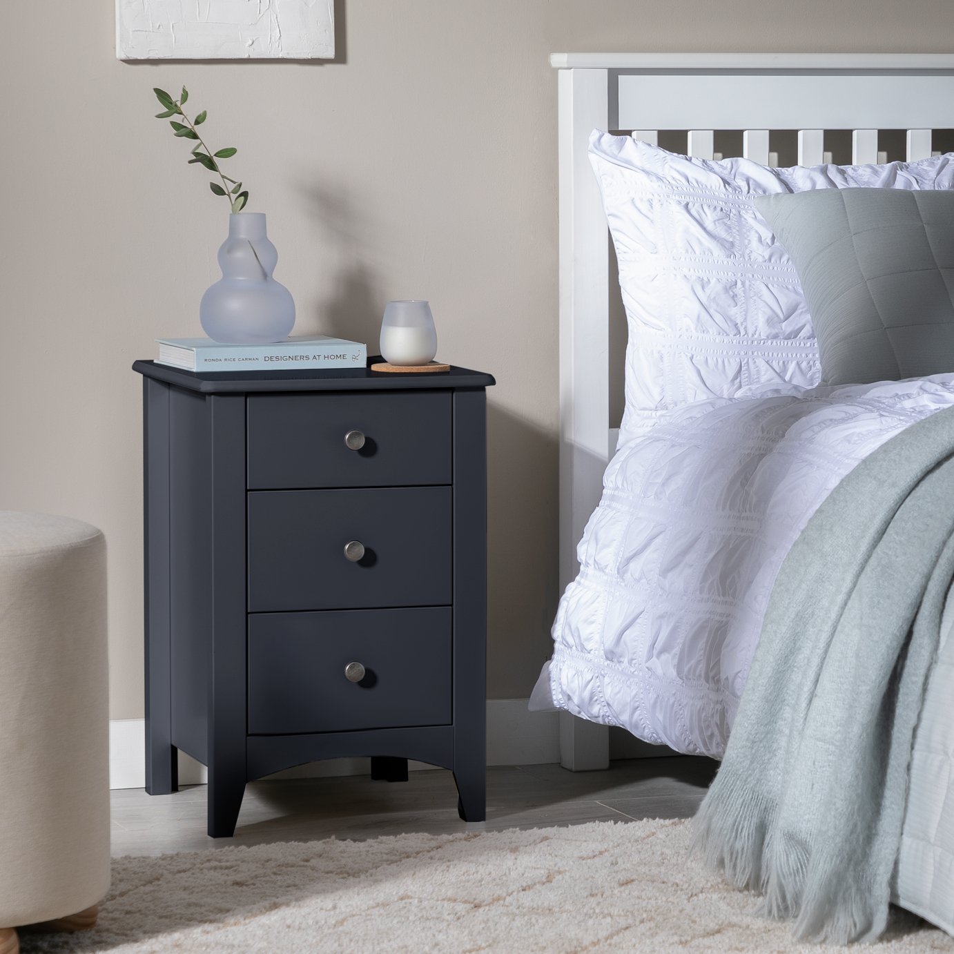 Argos Home Minato 3 Drawer Bedside Table - Anthracite