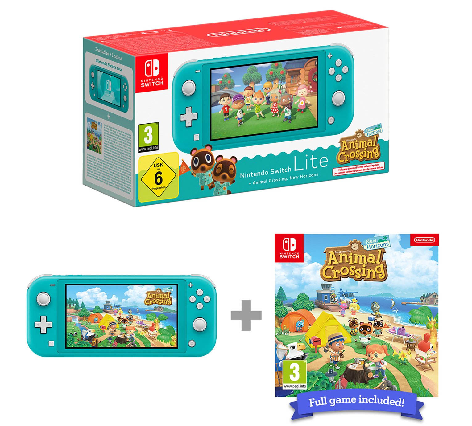 Nintendo Switch Lite Turquoise + Animal Crossing NH Bundle