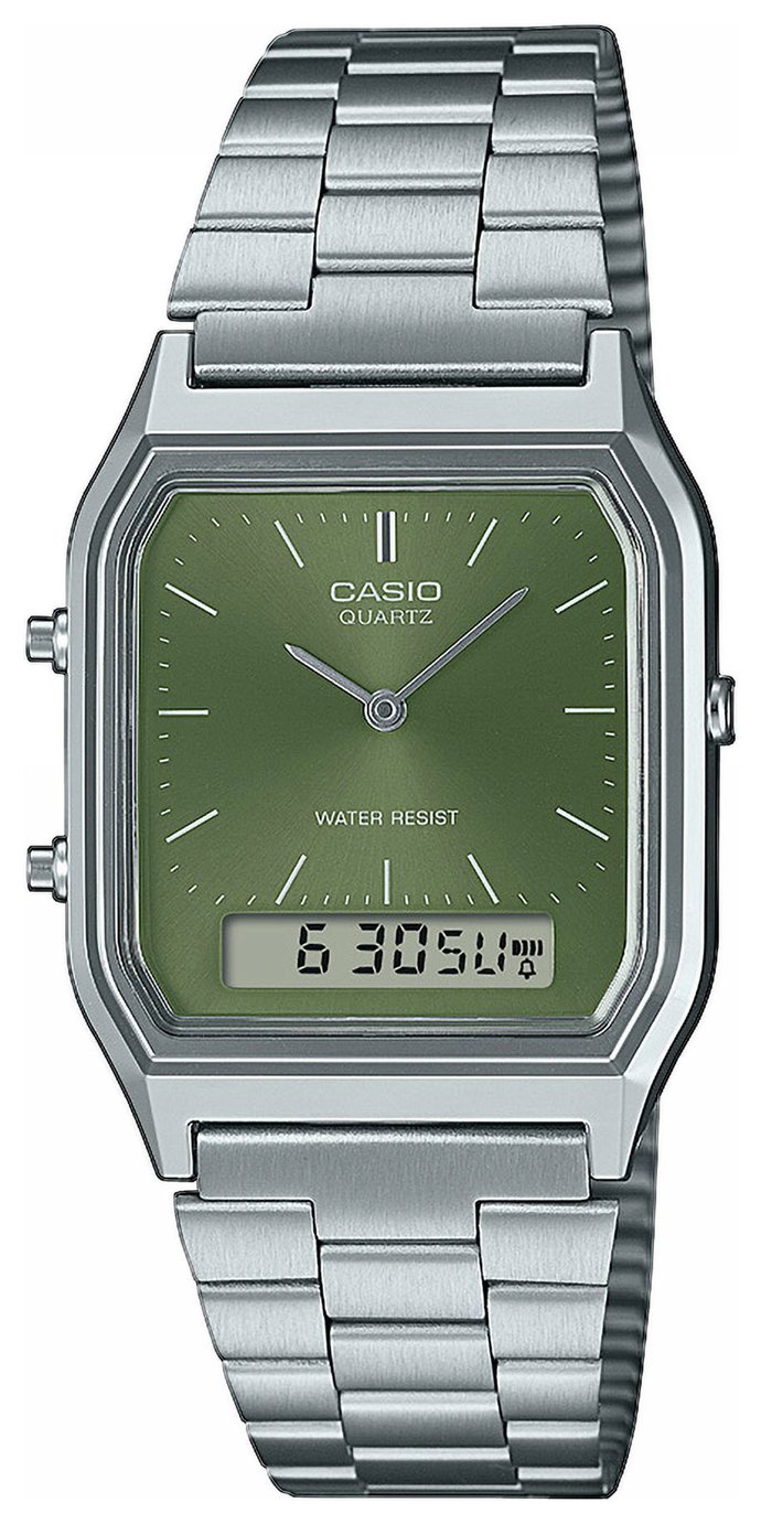 Casio Classic Green Dual Display Stainless Steel Watch