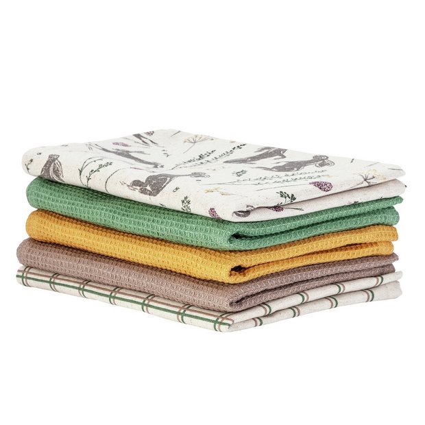 Buy Argos Home Moorlands Pack Of 5 Tea Towels Tea Towels Aprons And Oven Gloves Argos